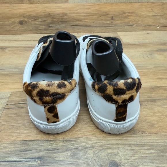 J.Crew Women’s size 7H Saturday Casual Sneakers White Leather Low Leopard - Picture 8 of 10
